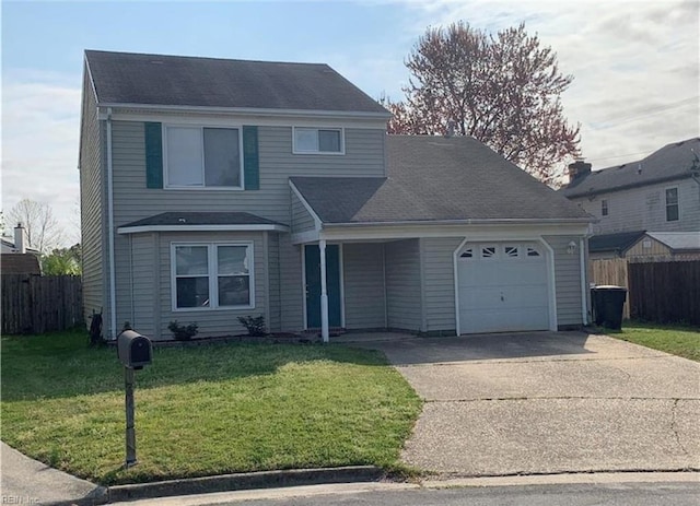 front facade with a front yard and a garage