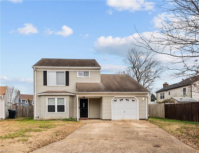 front of property with a garage and a front lawn