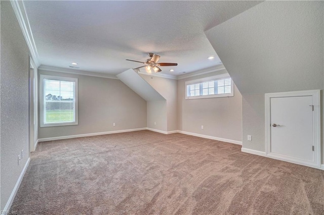 bonus room with a wealth of natural light and light colored carpet