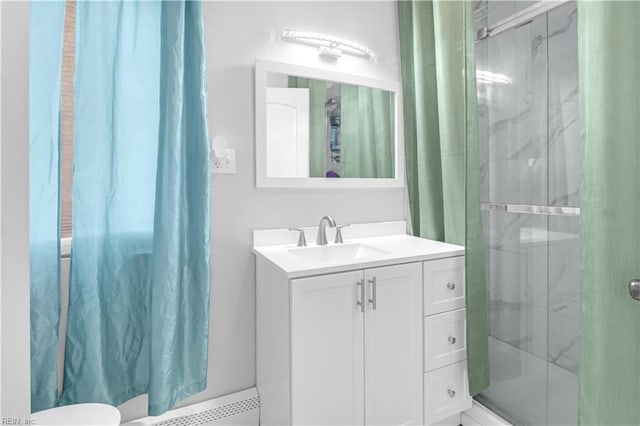 bathroom featuring vanity and walk in shower