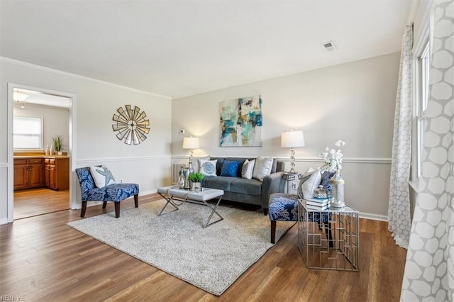 living room featuring dark hardwood / wood-style flooring