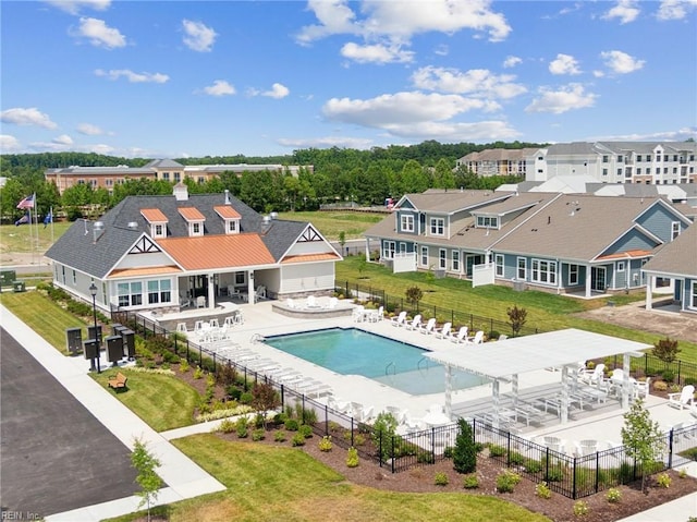 view of swimming pool with a patio area