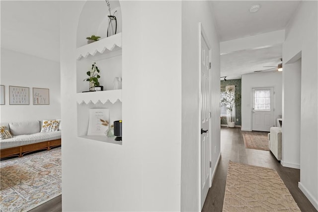 corridor with dark hardwood / wood-style flooring