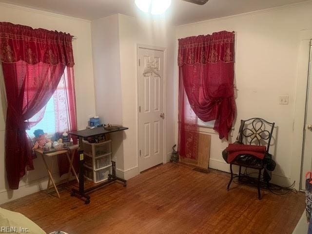 interior space featuring ceiling fan and hardwood / wood-style flooring