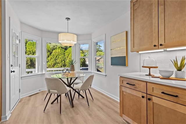 dining space with light hardwood / wood-style floors and a wealth of natural light