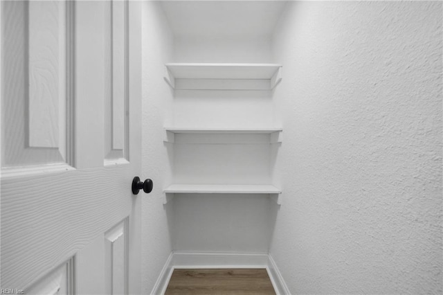 walk in closet with wood-type flooring