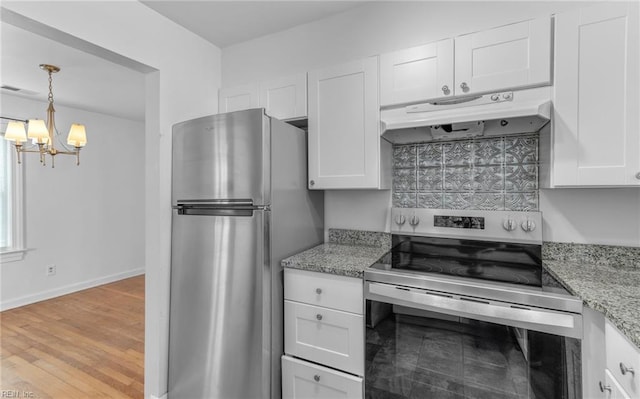 kitchen with white cabinetry and appliances with stainless steel finishes