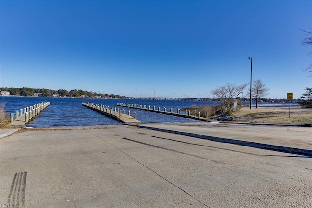 view of dock featuring a water view