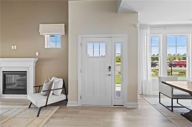 entryway featuring plenty of natural light and light hardwood / wood-style floors