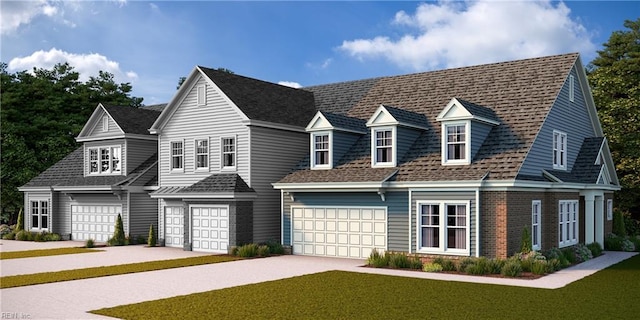 view of front of home with a front lawn and a garage