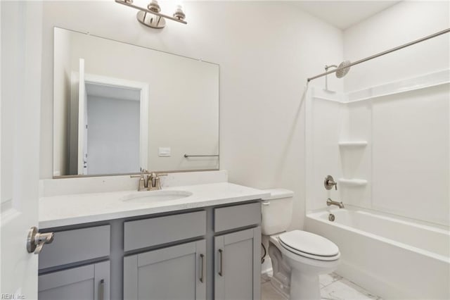 full bathroom with vanity, toilet, and bathing tub / shower combination