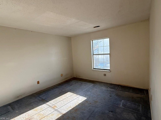 unfurnished room featuring carpet flooring and a textured ceiling