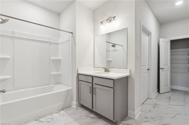 1232 Treviso Bay, Williamsburg, VA 23188 - full bath featuring baseboards, shower / bathing tub combination, vanity, and marble finish floor