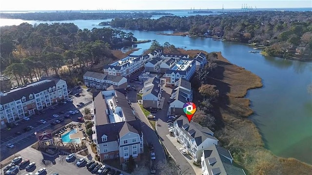 aerial view with a water view