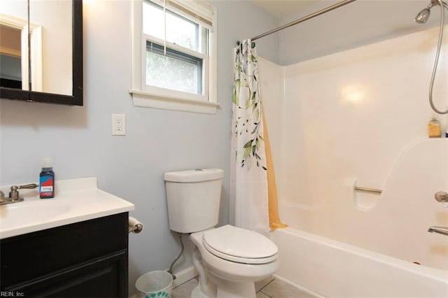 full bathroom featuring shower / tub combo, vanity, and toilet