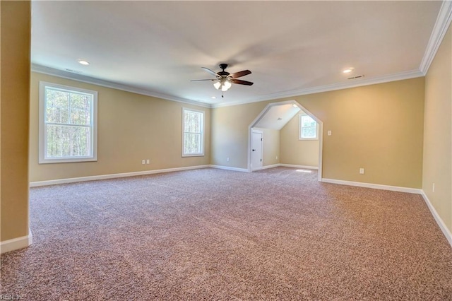 bonus room featuring carpet flooring and ceiling fan