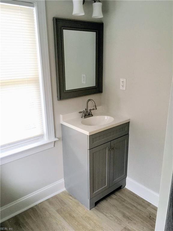 bathroom with vanity and wood-type flooring