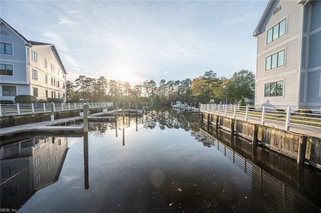 dock area featuring a water view