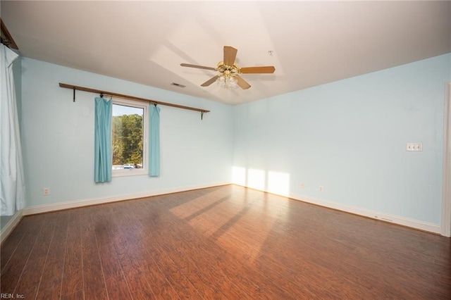 unfurnished room with hardwood / wood-style floors and ceiling fan