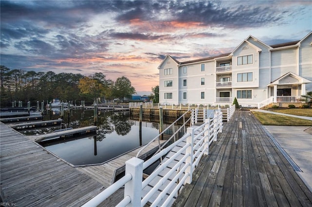 view of dock featuring a water view