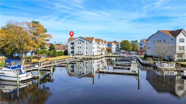 view of dock with a water view