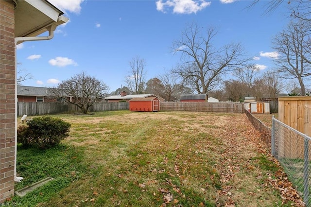 view of yard featuring a shed