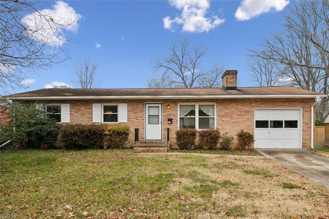 ranch-style home with a front yard and a garage