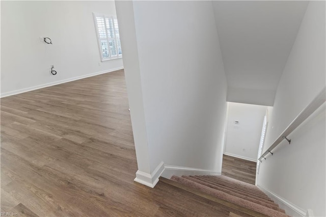 staircase featuring hardwood / wood-style flooring