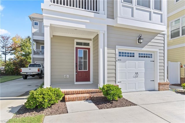 property entrance with a garage