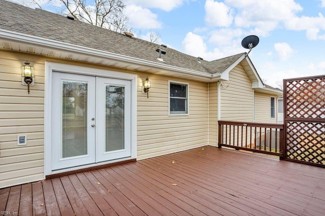 wooden terrace featuring french doors