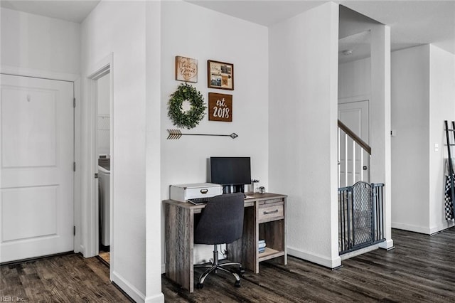 office with dark hardwood / wood-style flooring