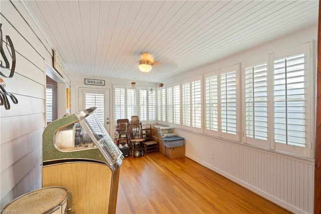 sunroom / solarium with wood ceiling