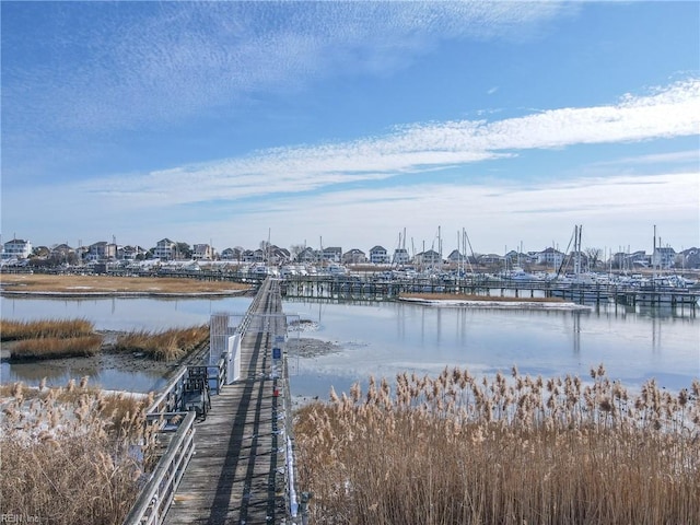 dock area featuring a water view