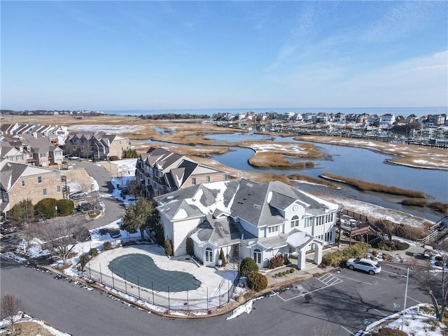 aerial view with a water view