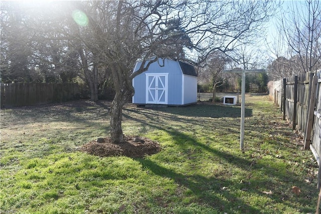 view of yard with a storage shed