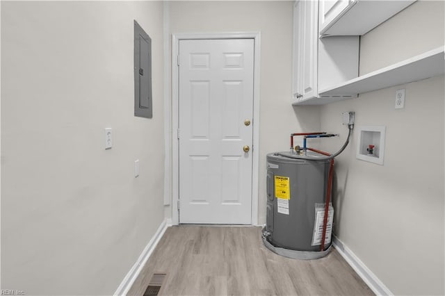 utility room with electric water heater and electric panel