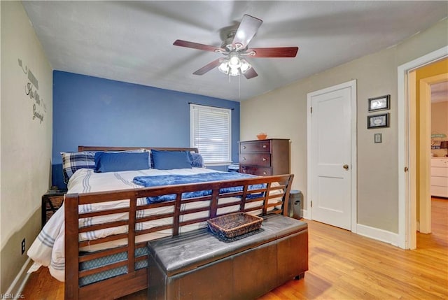 bedroom featuring ceiling fan and light hardwood / wood-style floors