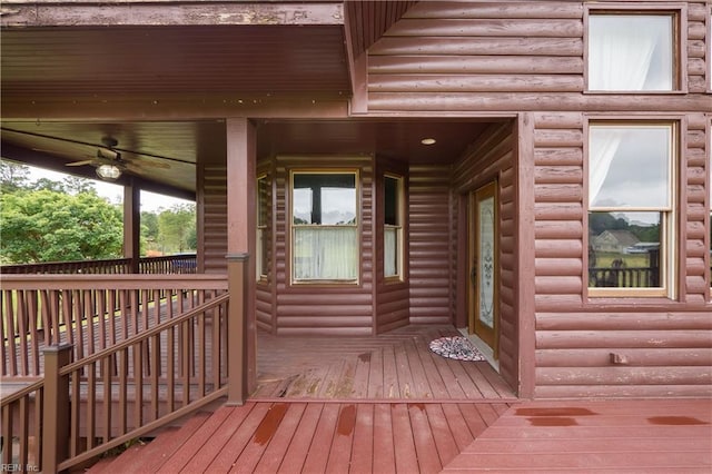 wooden terrace with ceiling fan