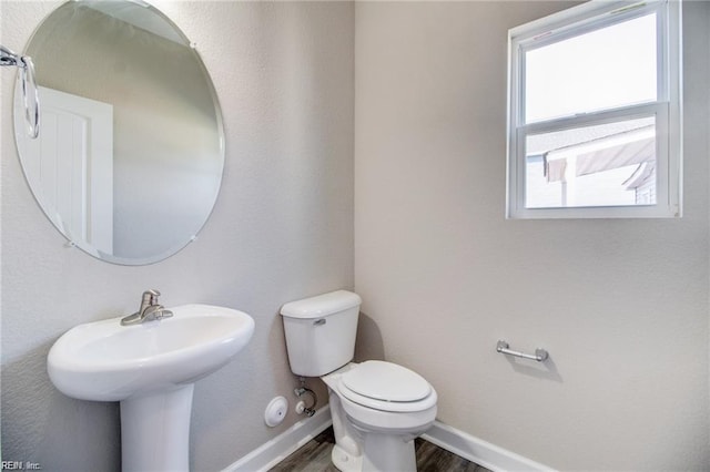 bathroom with hardwood / wood-style flooring and toilet