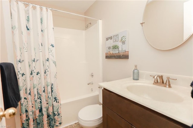 full bathroom featuring vanity, toilet, and shower / bath combo with shower curtain