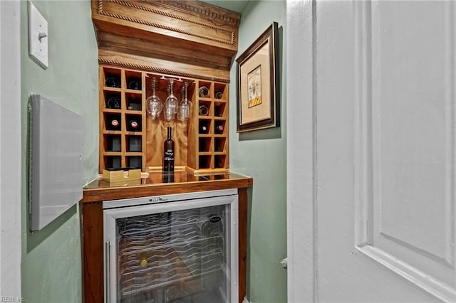 wine area featuring bar and wine cooler