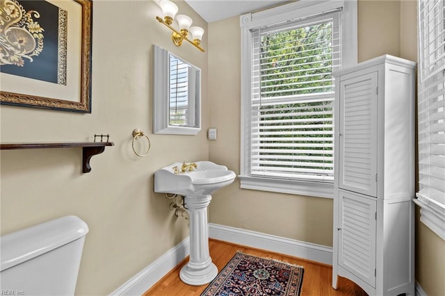 bathroom featuring toilet and wood-type flooring