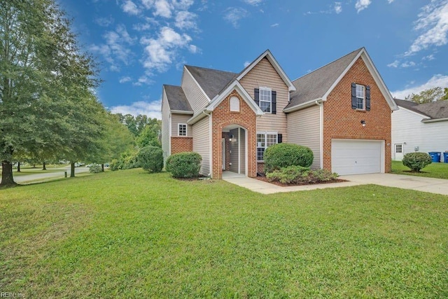 view of front facade featuring a garage and a front lawn