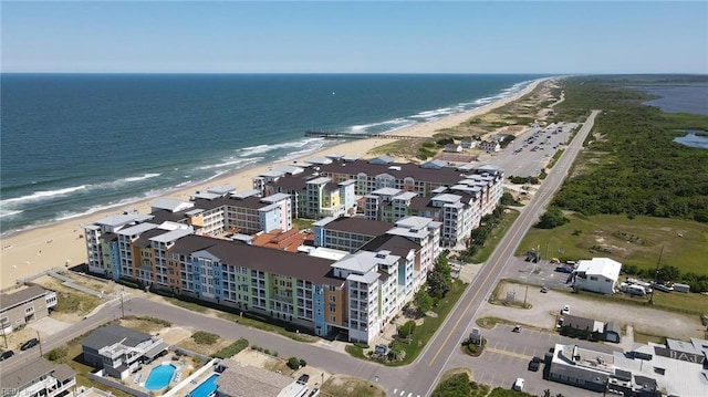 bird's eye view with a view of the beach and a water view