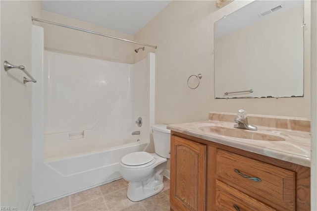 full bathroom featuring vanity,  shower combination, and toilet