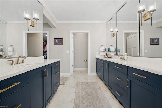 bathroom featuring vanity and ornamental molding