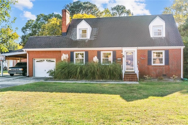 cape cod house with a front lawn and a carport