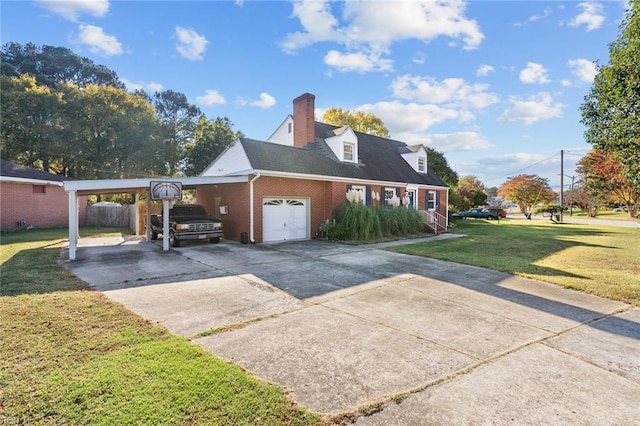 view of side of home with a lawn and a carport