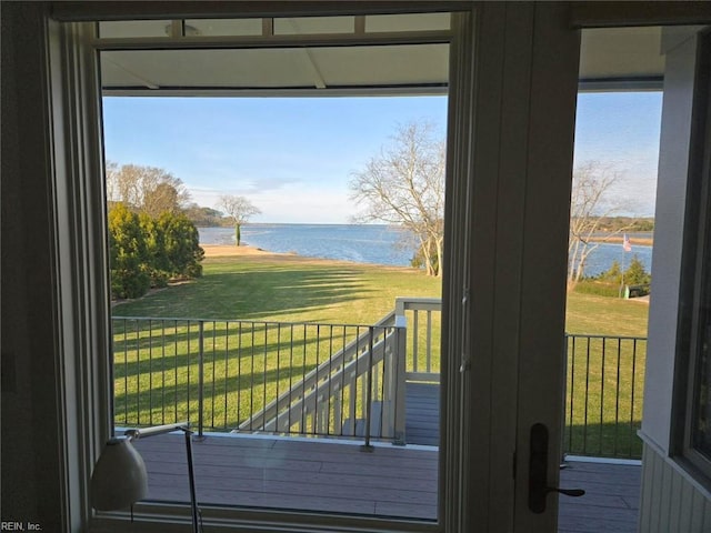 doorway featuring a water view