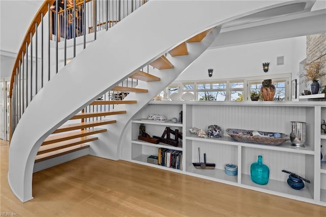 staircase with wood-type flooring